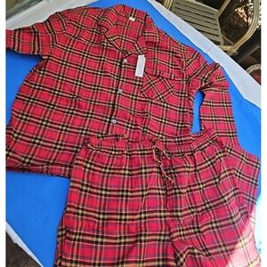 St. John's Bay Flannel‎ Pajama Set Red Plaid PJs Lounge 2 Piece NEW XXL 2X